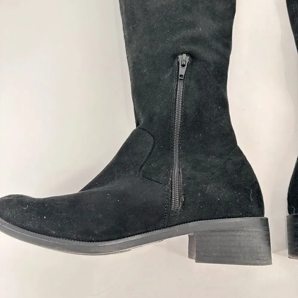 Aldo Women's Suede Flat Lace Pull On Round Toe Over The Knee Boots‎ Black Size 8